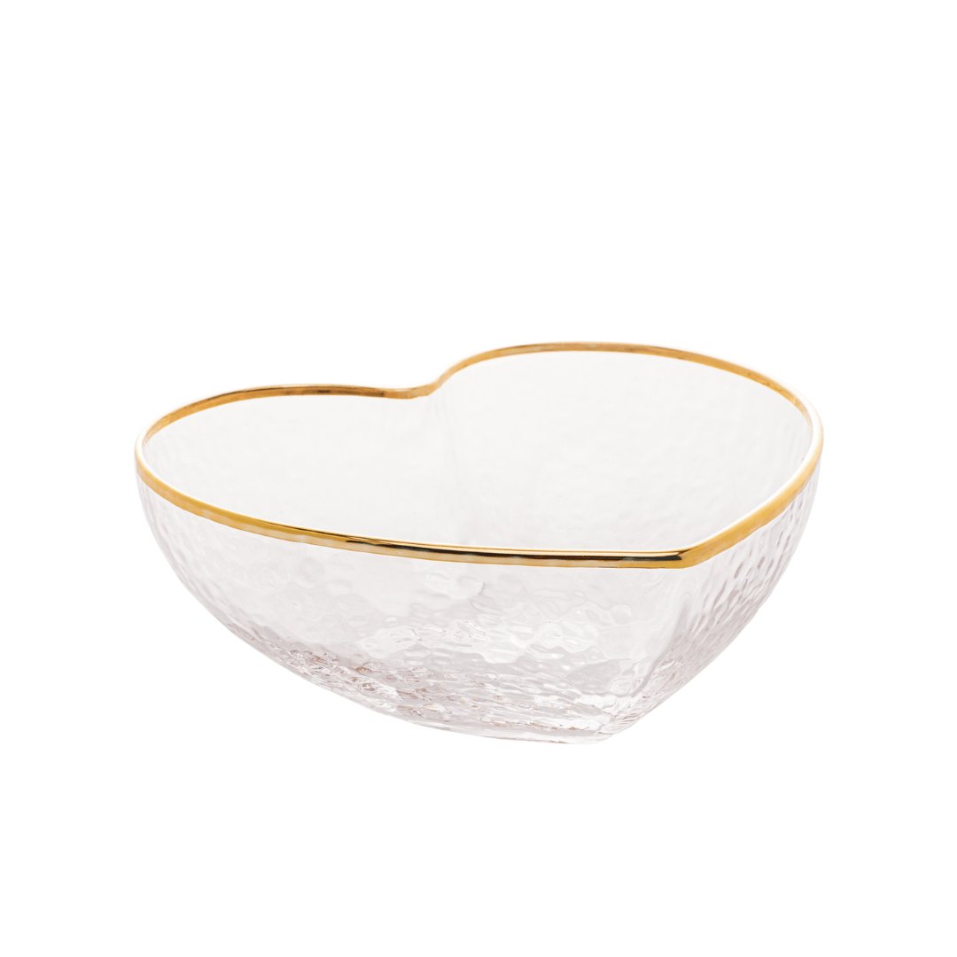 Bowl Vidro Martelado Coração Fio de Ouro - 12cm - Ela Decora