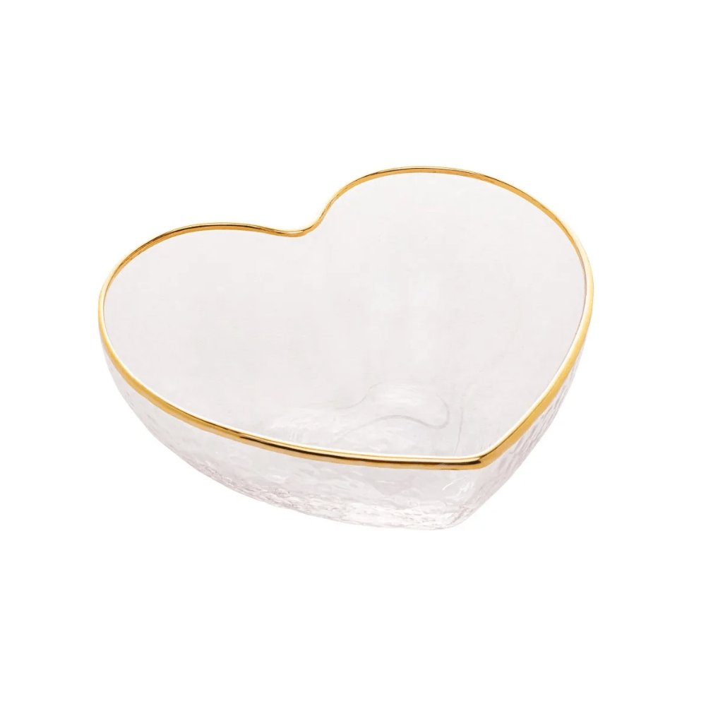 Bowl Vidro Martelado Coração Fio de Ouro - 12cm - Ela Decora