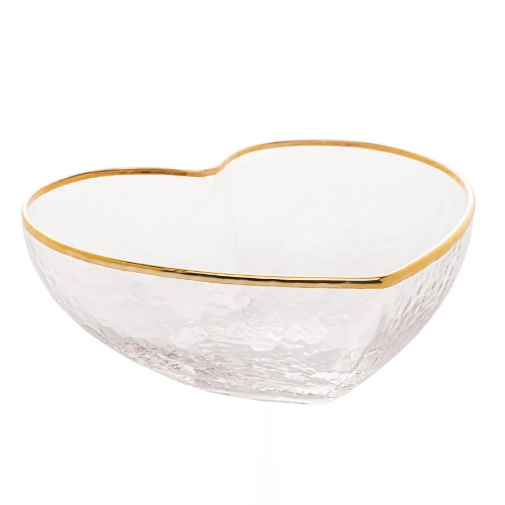 Bowl Vidro Martelado Coração Fio de Ouro - 15 cm - Ela Decora