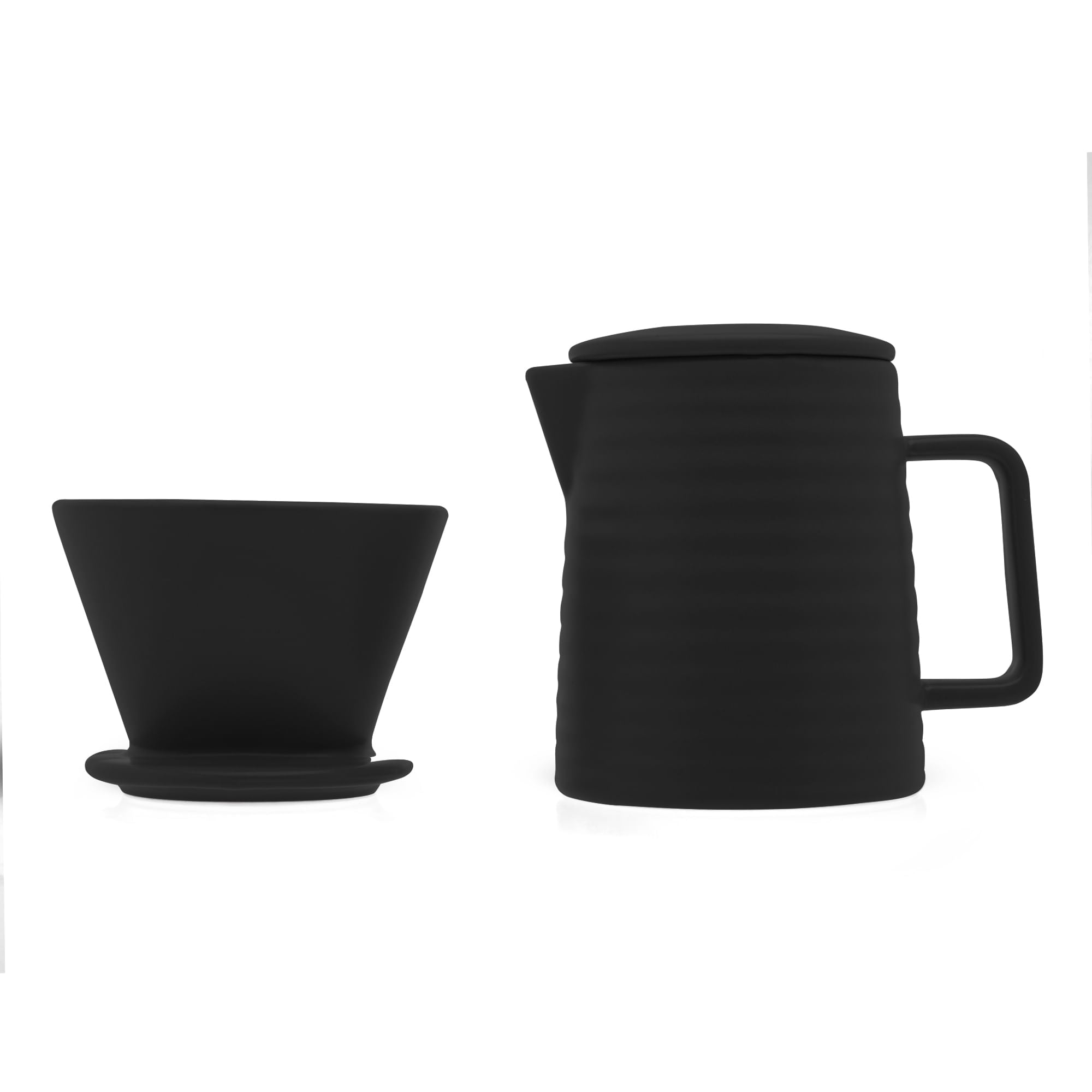 Bule com Tampa e Suporte para Filtro em Cerâmica Preta 600ml - Ela Decora