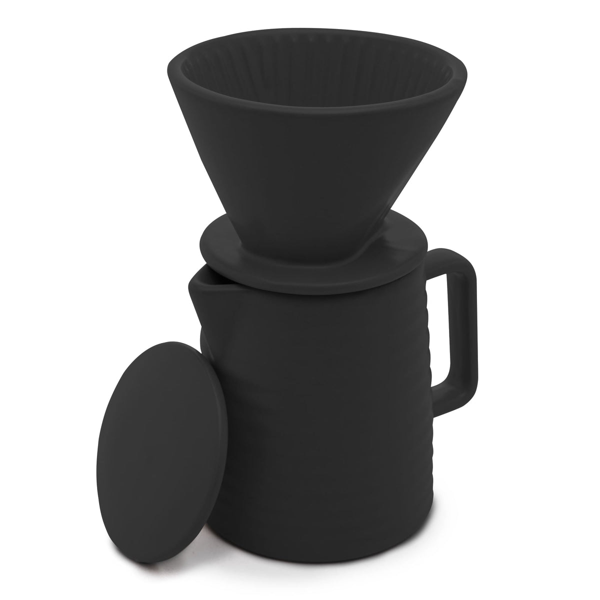 Bule com Tampa e Suporte para Filtro em Cerâmica Preta 600ml – Ela Decora