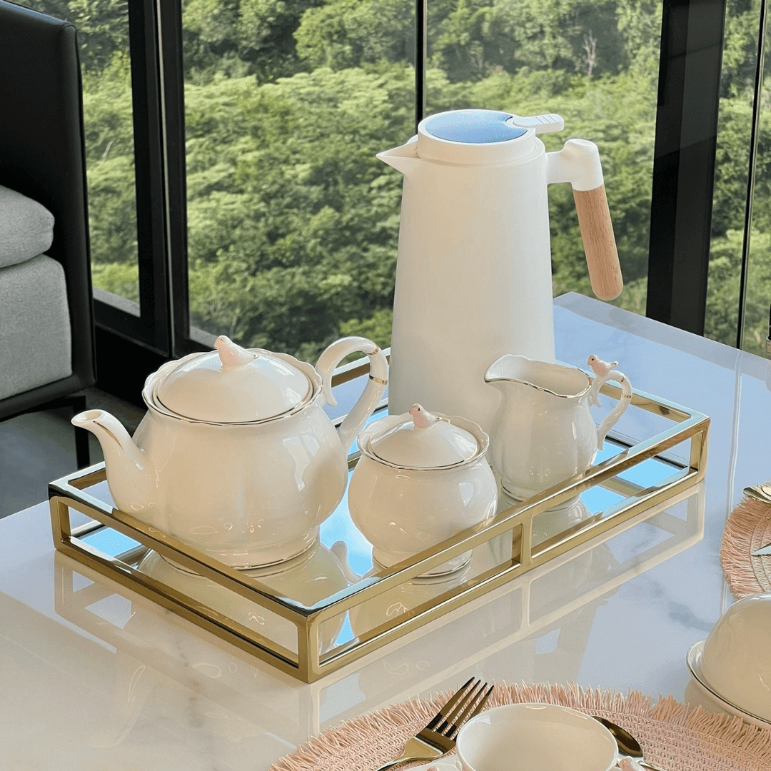 Bule de Porcelana Birds Branco 1 Litro - Ela Decora