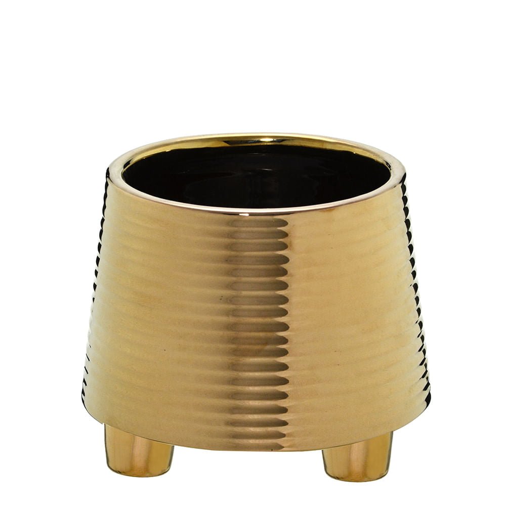 Cachepot Decorativo em Cerâmica Dourado 14cm - Ela Decora