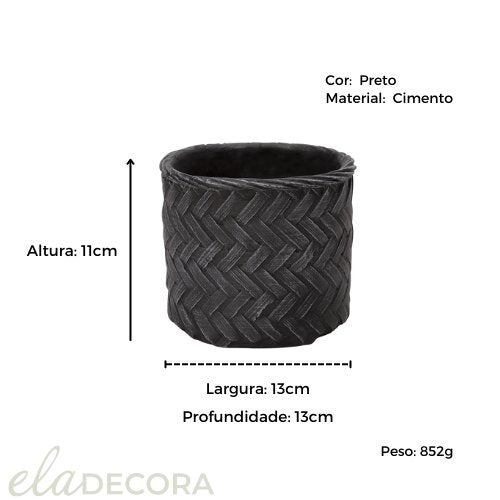 Cachepot em Cimento Preto 13cm - Ela Decora