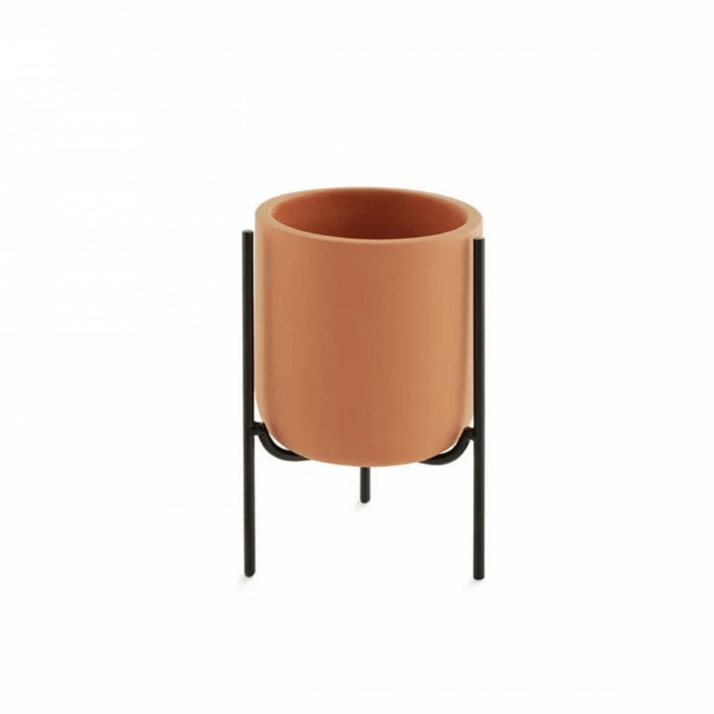 Cachepot Terracota Em Cimento Com Suporte Preto Em Metal - 12 x 8 cm - Ela Decora