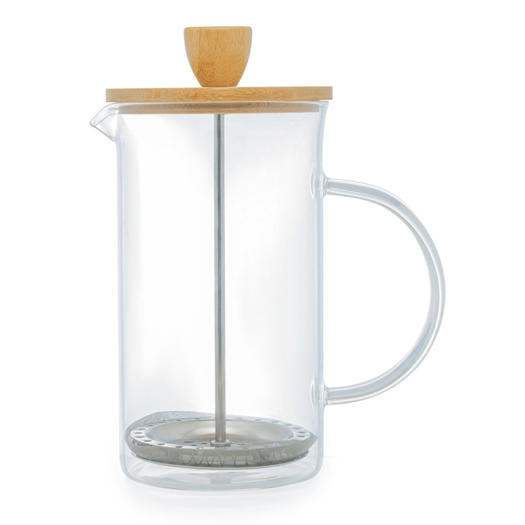 Cafeteira Prensa Francesa de Vidro Borossilicato com Tampa de Bambu 600ml - Ela Decora