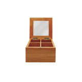 Caixa de Chá com 4 Divisórias em Bambu e Visor 16cm x 15cm x 9cm - Ela Decora