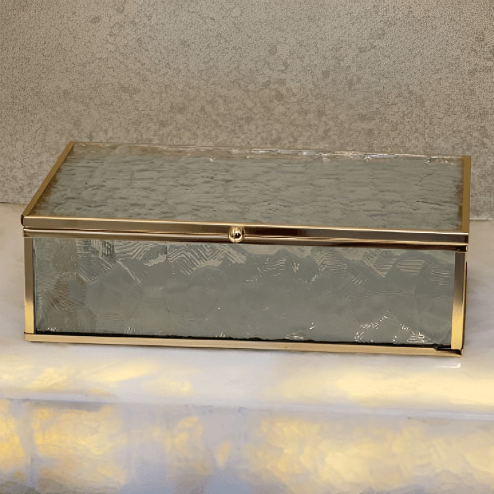 Caixa de Vidro e Metal Dourado 21cm P - Ela Decora