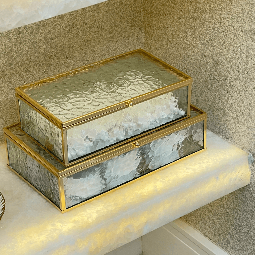 Caixa de Vidro e Metal Dourado 21cm P - Ela Decora