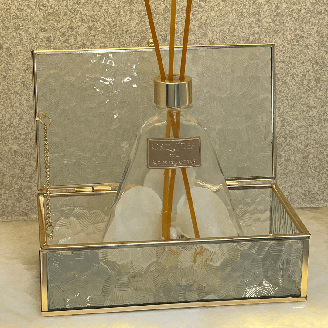 Caixa de Vidro e Metal Dourado 21cm P - Ela Decora