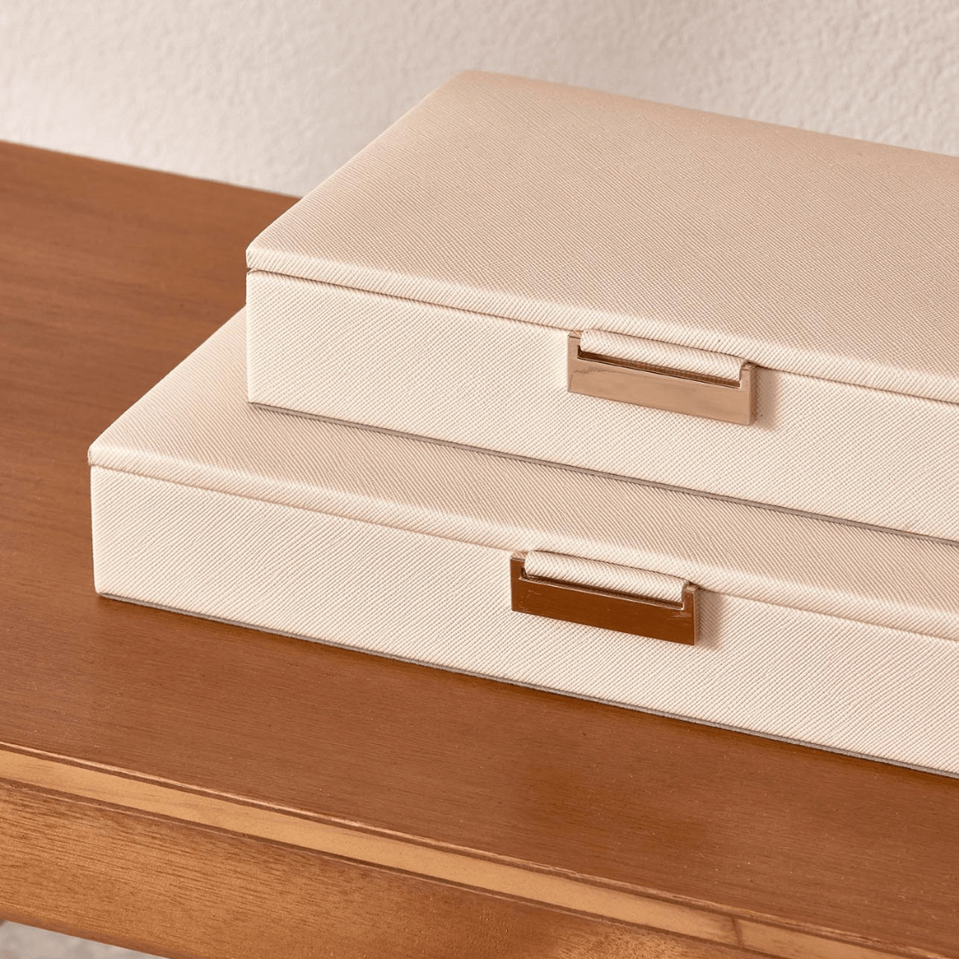 Caixa Decorativa em MDF com Revestimento em PU Bege 27cm - Ela Decora