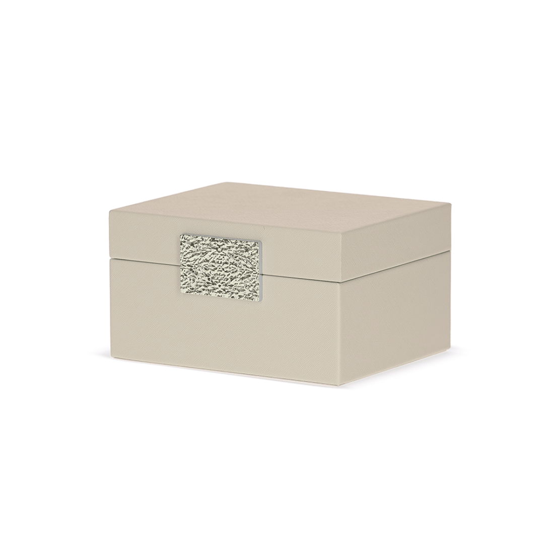 Caixa Decorativa em MDF e PU Bege 20,6cm P - Ela Decora