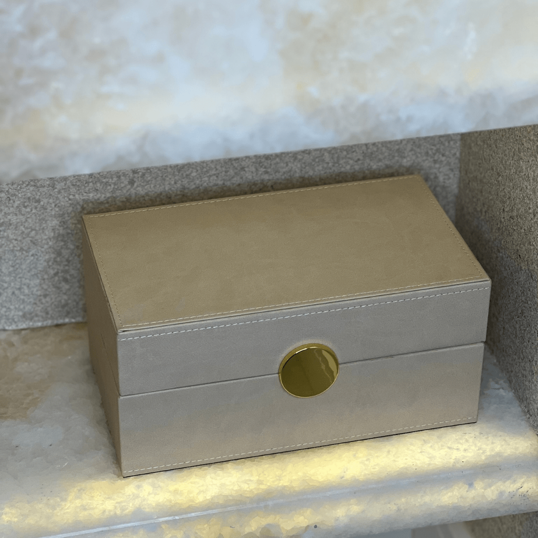 Caixa Decorativa em MDF e PU Bege 23cm - Ela Decora