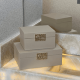 Caixa Decorativa em MDF e PU Bege 28,5cm G - Ela Decora