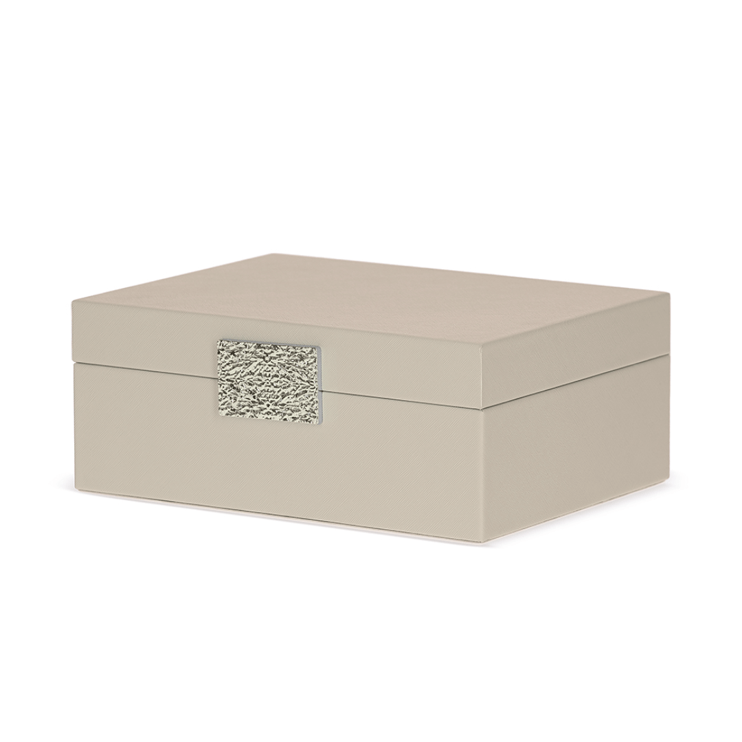 Caixa Decorativa em MDF e PU Bege 28,5cm G - Ela Decora