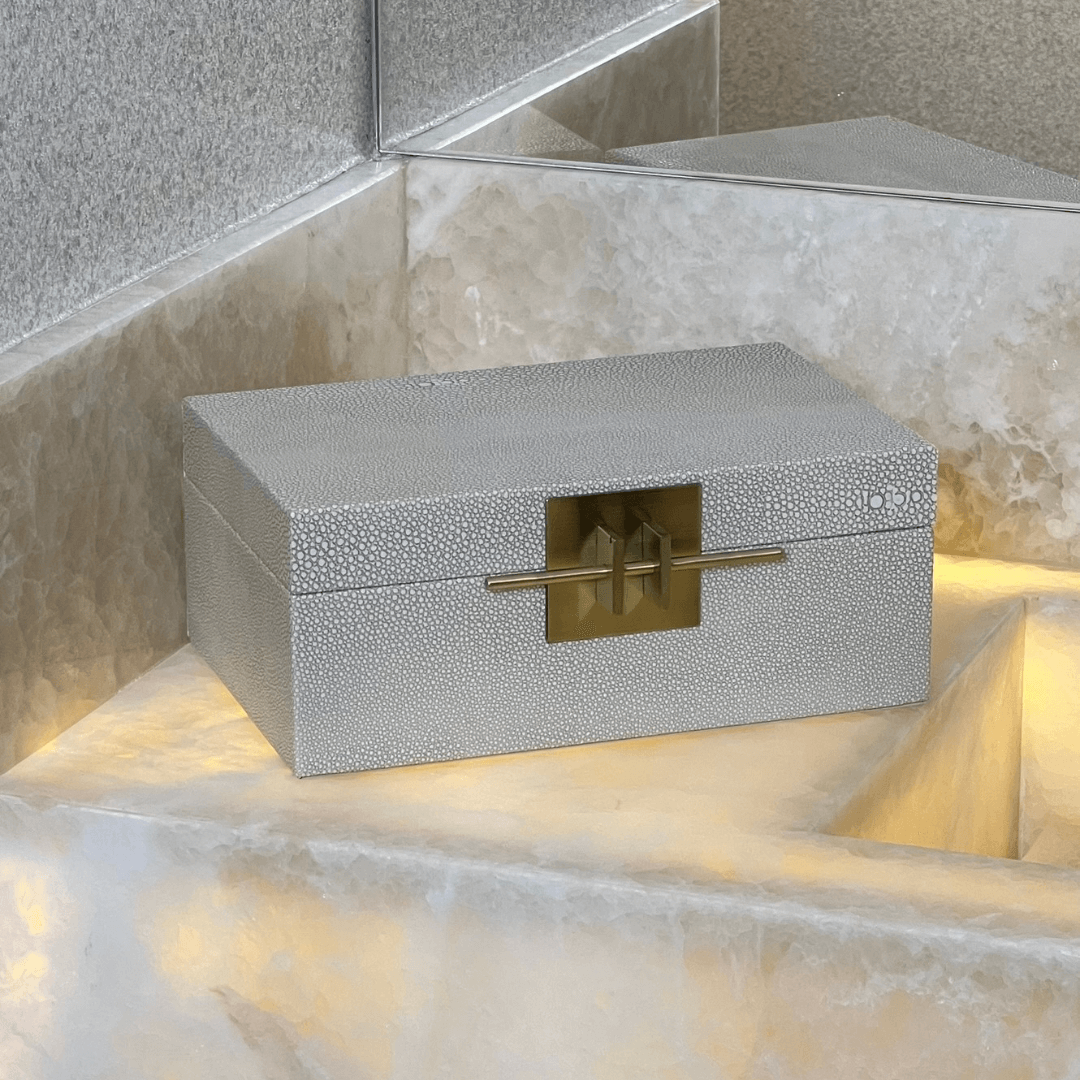 Caixa Decorativa em MDF e PU Cinza 25,5cm P - Ela Decora