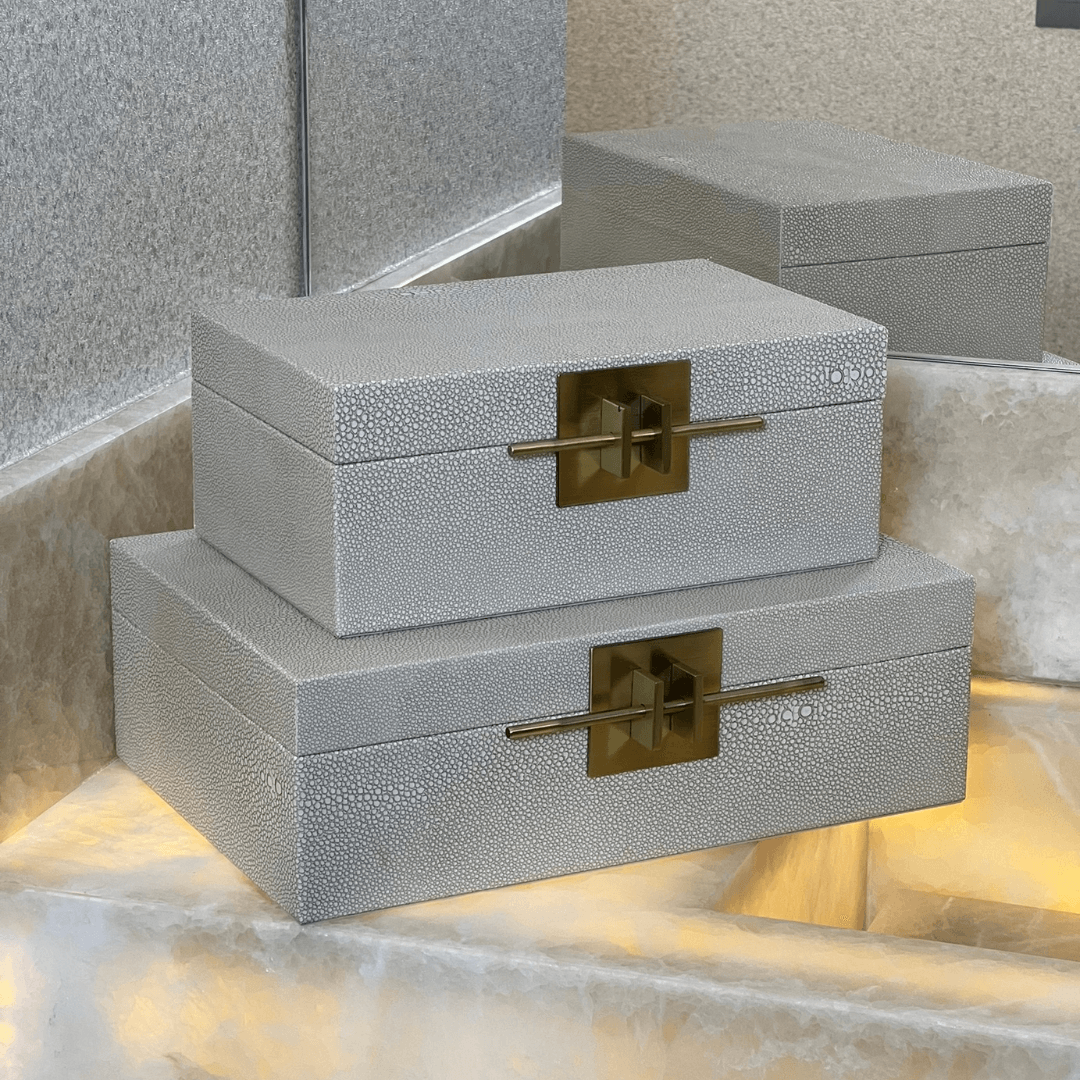 Caixa Decorativa em MDF e PU Cinza 32,5cm G - Ela Decora