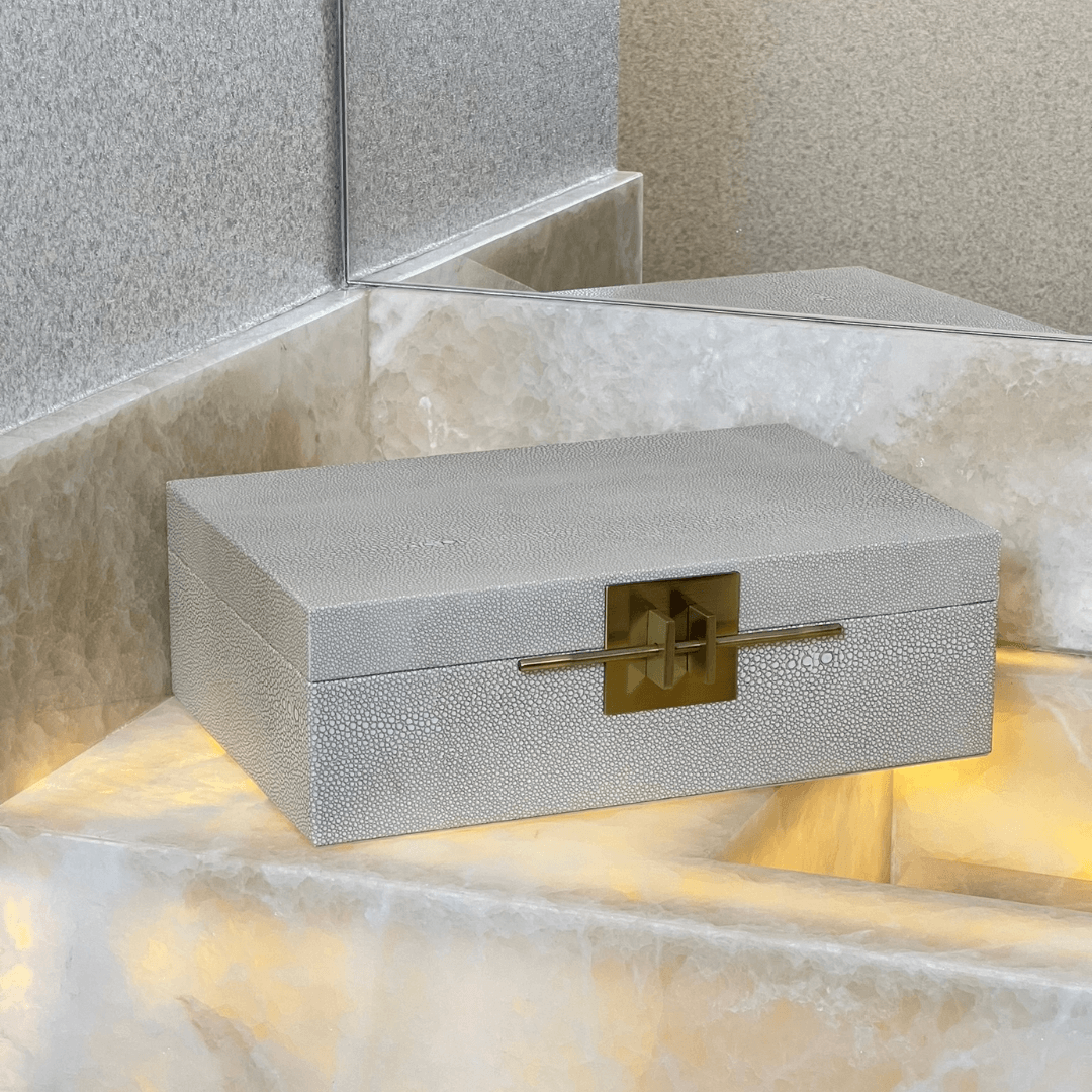 Caixa Decorativa em MDF e PU Cinza 32,5cm G - Ela Decora