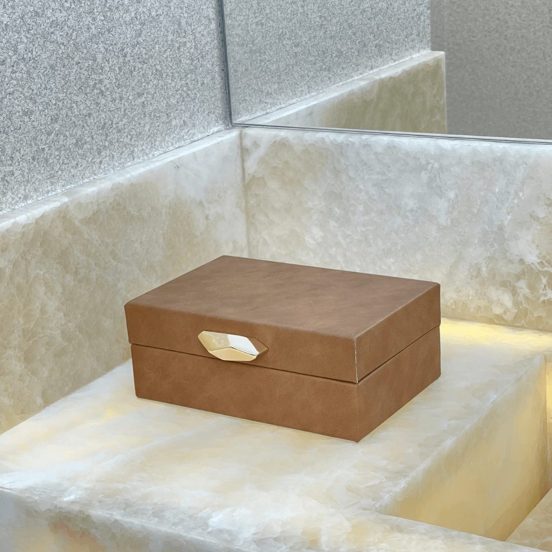 Caixa Decorativa em MDF e PU Marrom 19cm P - Ela Decora