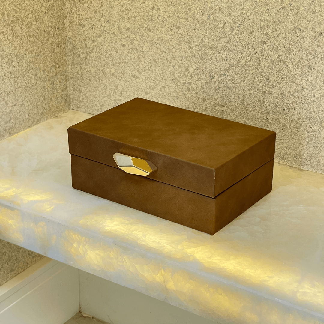 Caixa Decorativa em MDF e PU Marrom 19cm P - Ela Decora