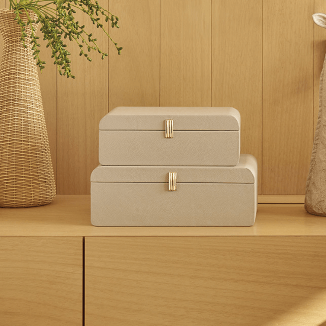 Caixa em MDF com Revestimento em PU Cinza 28cm - Ela Decora