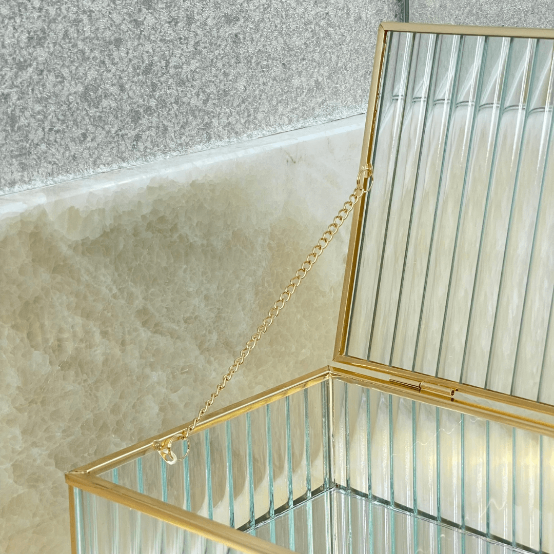 Caixa em Vidro com Metal 25cm G - Ela Decora