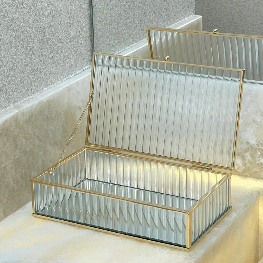 Caixa em Vidro com Metal 25cm G - Ela Decora