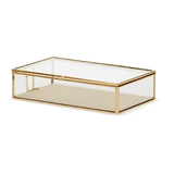 Caixa em Vidro com Metal Dourado e Linho 25cm G - Ela Decora