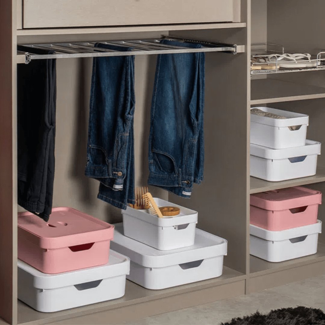Caixa Organizadora com Tampa Rosa Cube G - Ela Decora