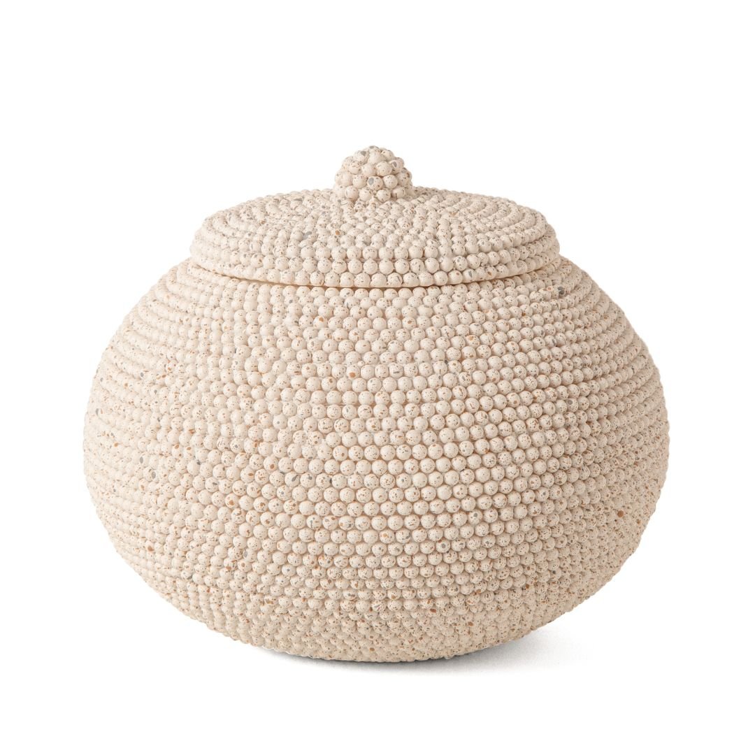 Caixa Pote em Poliresina Off - White 14cm x 15,5cm D - Ela Decora
