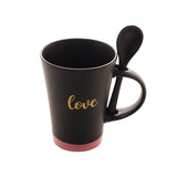 Caneca Cerâmica Love com Colher Preto e Rosa 310ml - Ela Decora