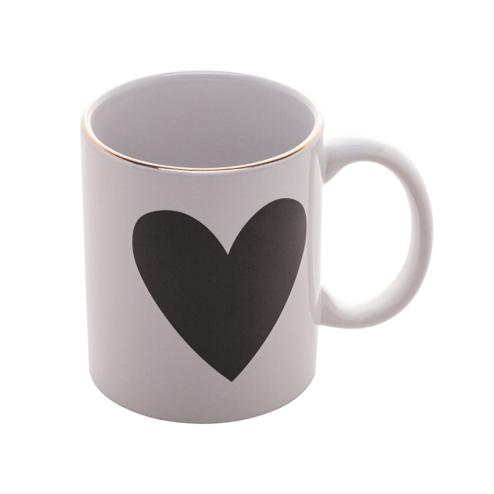 Caneca de Porcelana Branca Fio de Ouro Big Heart Coração - 350 ml - Ela Decora