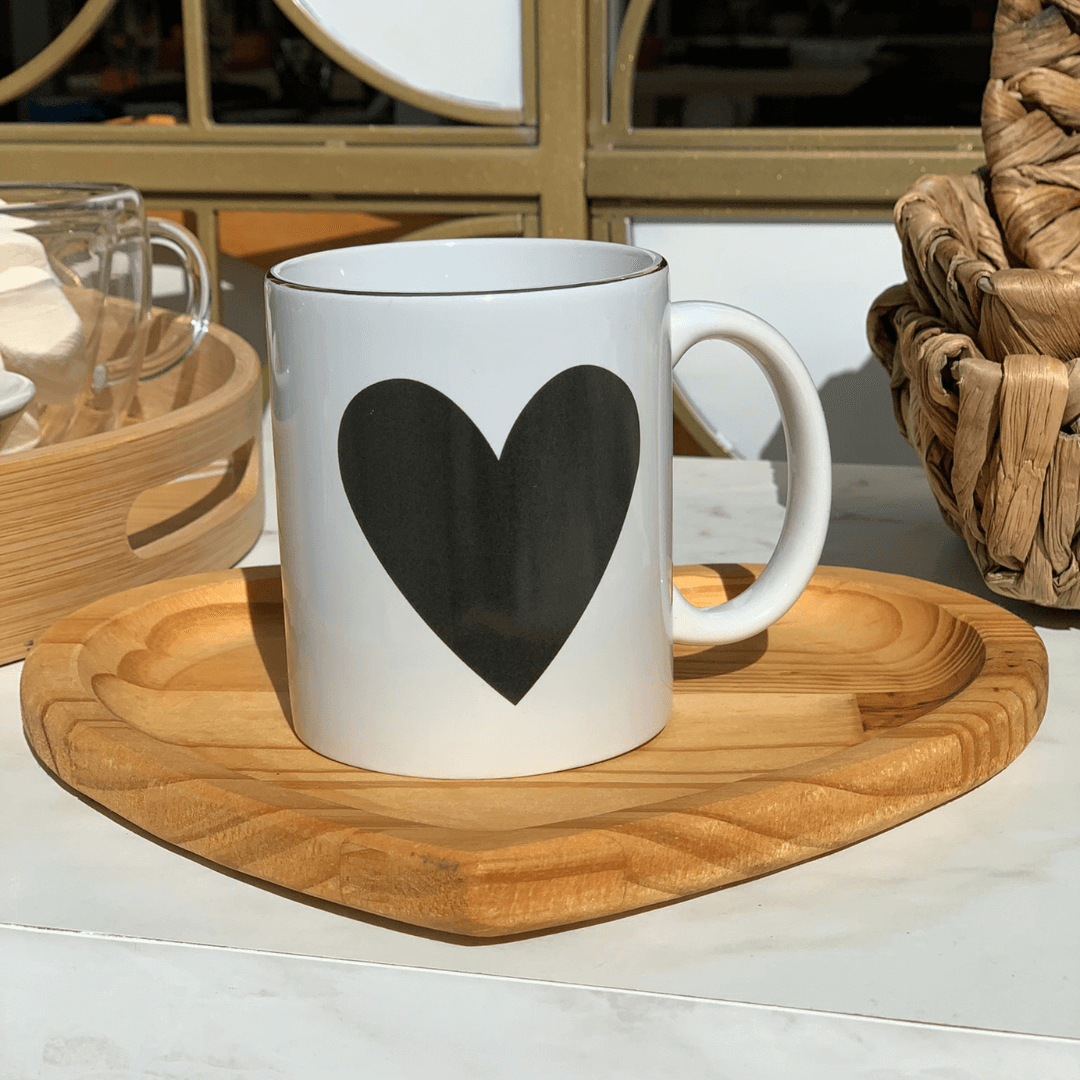 Caneca de Porcelana Branca Fio de Ouro Big Heart Coração - 350 ml - Ela Decora