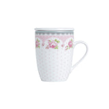 Caneca de Porcelana com Tampa e Filtro Difusor Rose Rosa Branco 310ml - Ela Decora