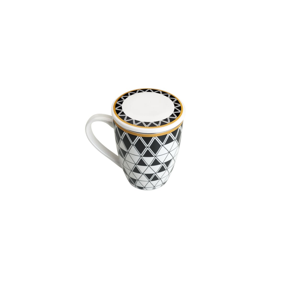 Caneca De Porcelana Super White Com Tampa E Filtro Olimpia Preto Com Branca 310ml - Ela Decora
