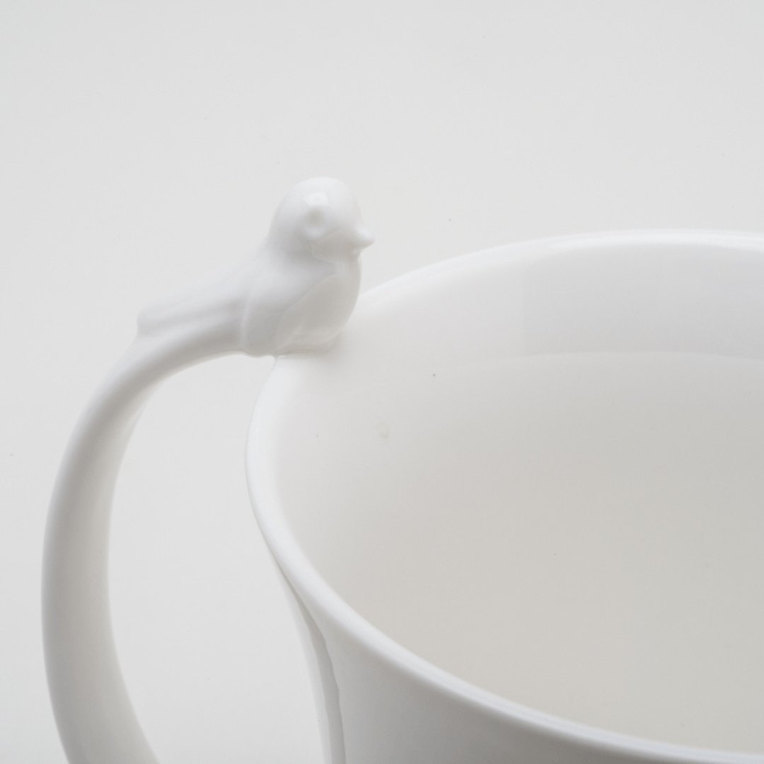 Caneca Porcelana Alça Pássaro Birds 300ml - Ela Decora