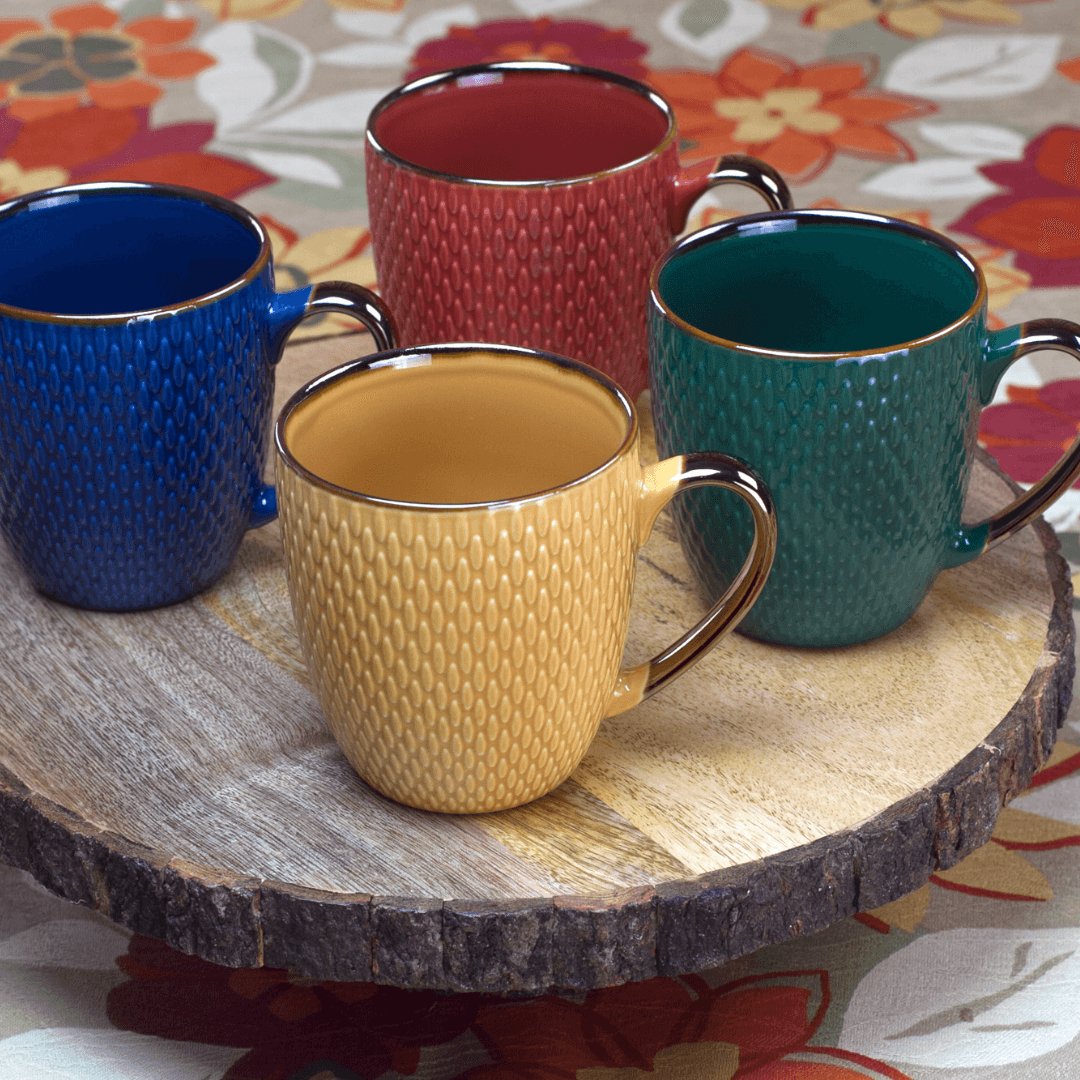 Caneca Porcelana Amarelo Drops com Detalhe Metalizado - 400ml - Ela Decora