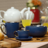 Caneca Porcelana Azul Drops com Detalhe Metalizado - 400ml - Ela Decora