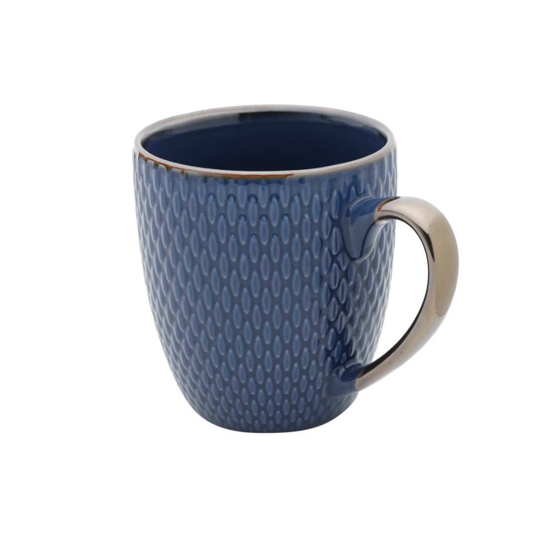 Caneca Porcelana Azul Drops com Detalhe Metalizado - 400ml - Ela Decora