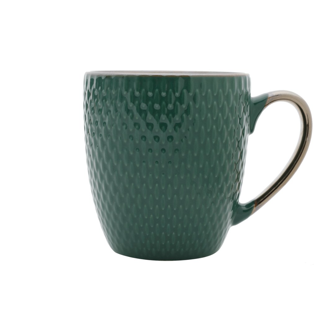 Caneca Porcelana Verde Drops com Detalhe Metalizado - 400ml - Ela Decora