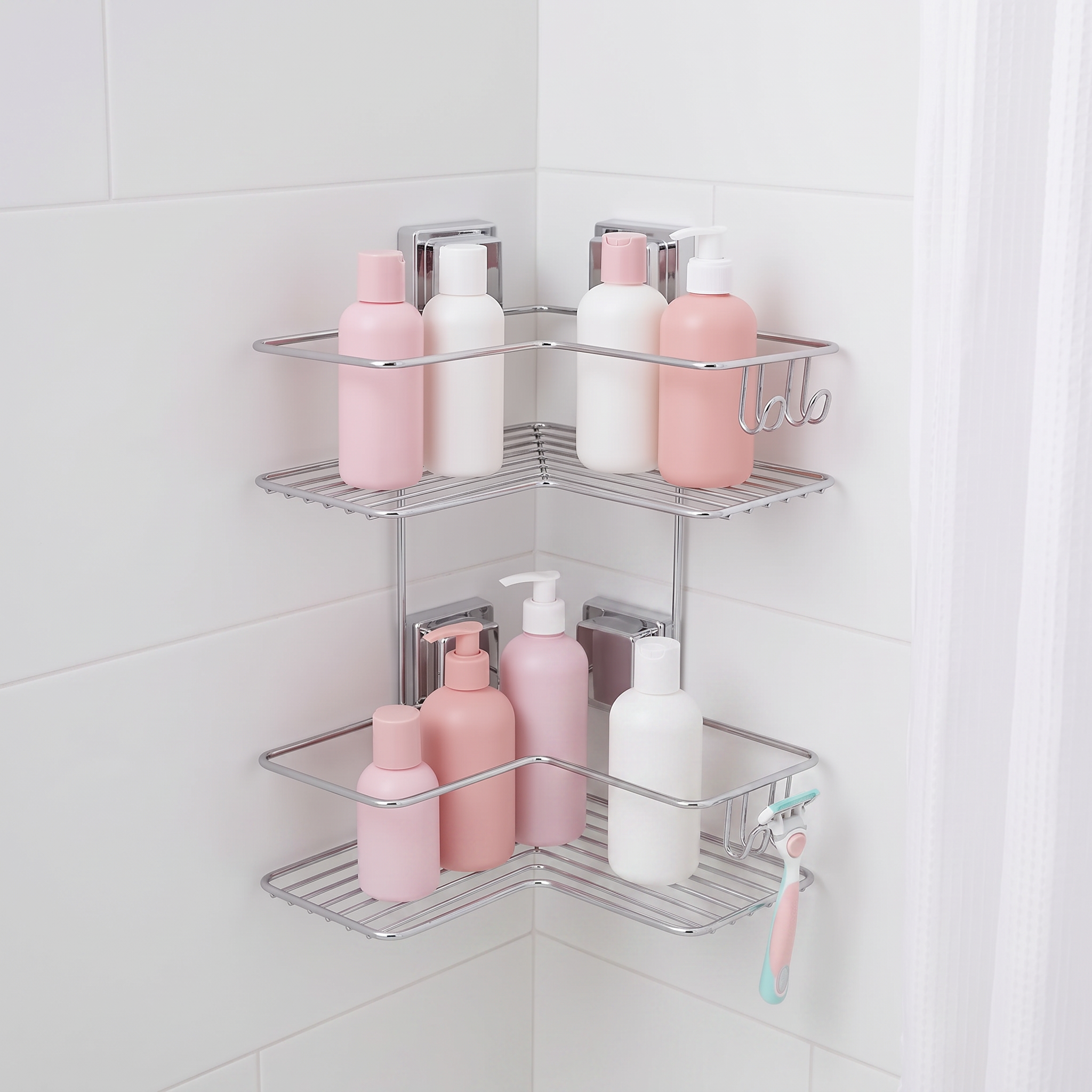 Cantoneira Porta Shampoo Dupla de Canto com Ventosa Cromado