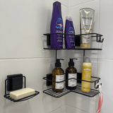 Cantoneira Porta Shampoo Dupla Fixação Ventosa Preto - Ela Decora