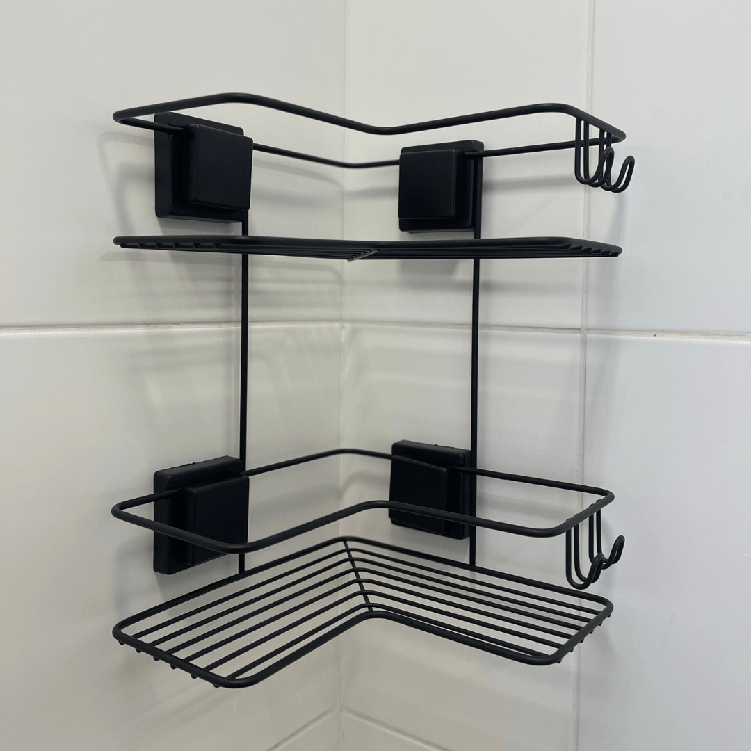 Cantoneira Porta Shampoo Dupla Fixação Ventosa Preto - Ela Decora
