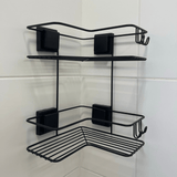 Cantoneira Porta Shampoo Dupla Fixação Ventosa Preto - Ela Decora