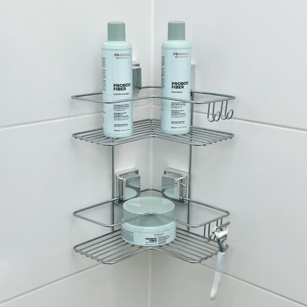 Cantoneira Porta Shampoo Dupla de Canto com Ventosa Cromado - Ela Decora