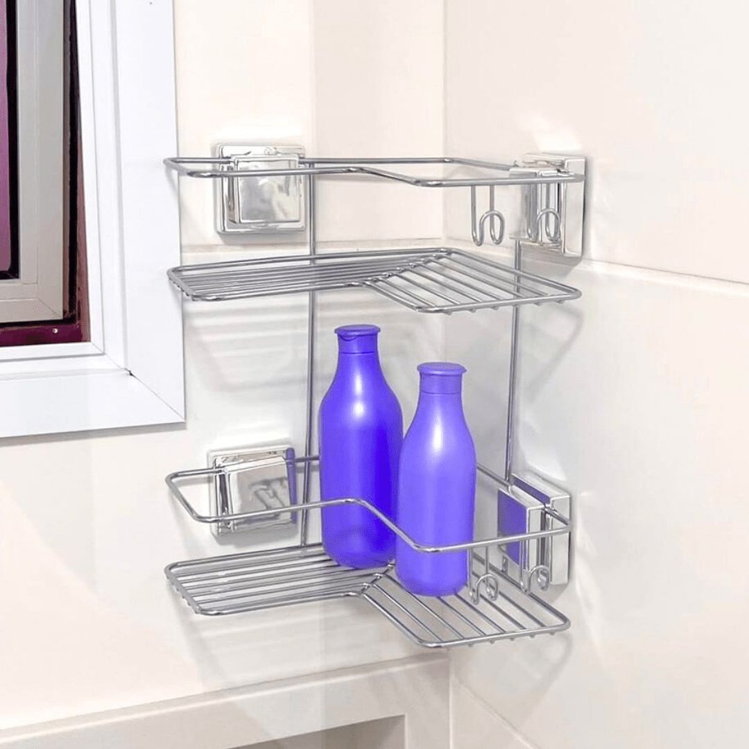 Cantoneira Porta Shampoo Dupla de Canto com Ventosa Cromado - Ela Decora