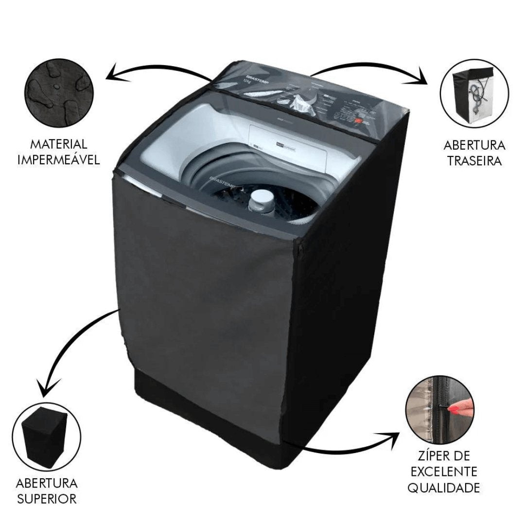 Capa para Máquina de Lavar Brastemp 9kg Preta – Ela Decora