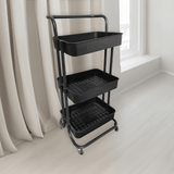 Carrinho Organizador 3 Prateleiras Berlim Preto 80,5cm - Ela Decora