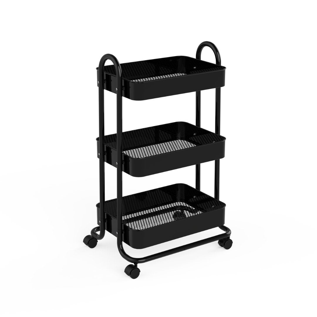 Carrinho Organizador 3 Prateleiras Berlim Preto 80,5cm - Ela Decora