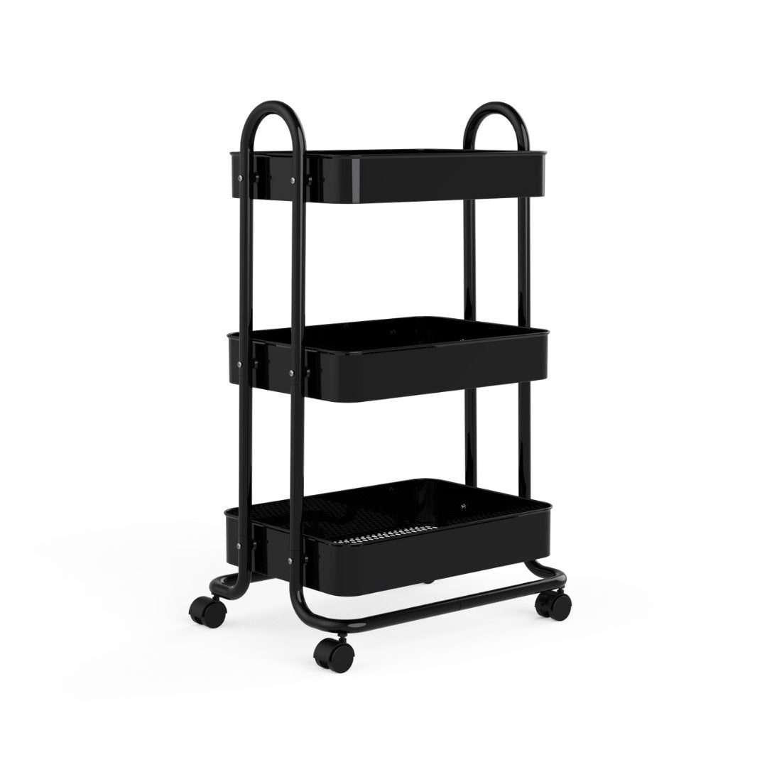 Carrinho Organizador 3 Prateleiras Berlim Preto 80,5cm - Ela Decora